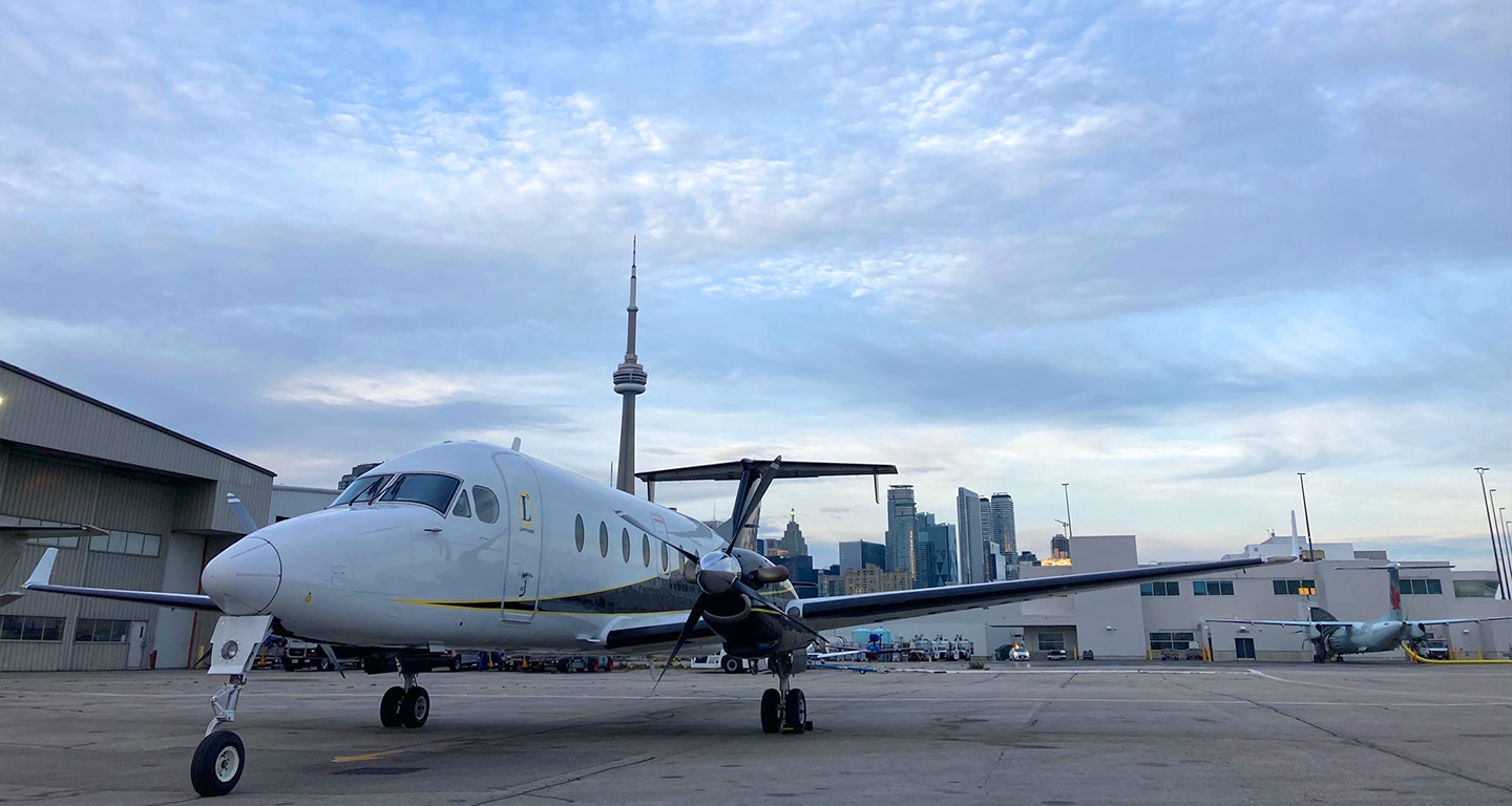beech 900-d jet on runway in toronto