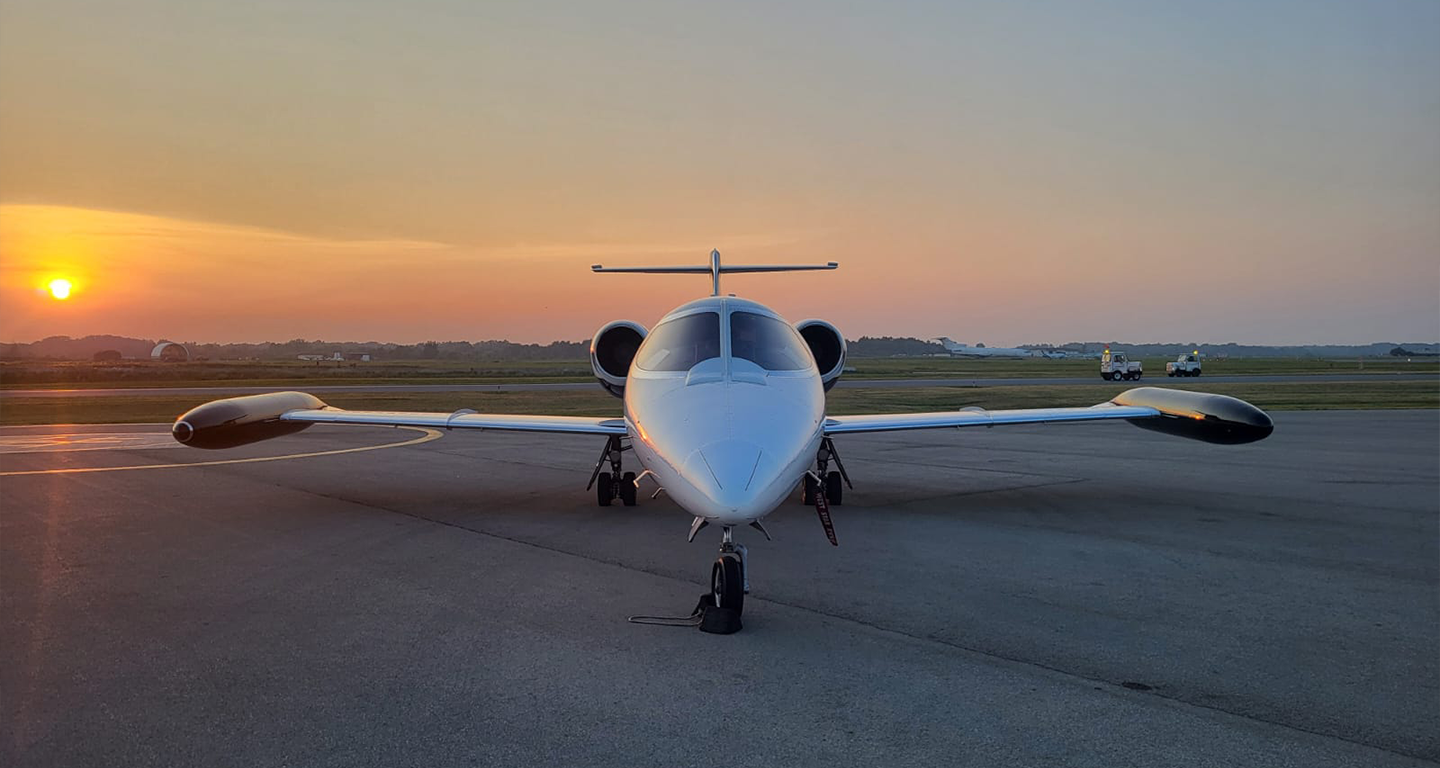 bombardier learjet on runway