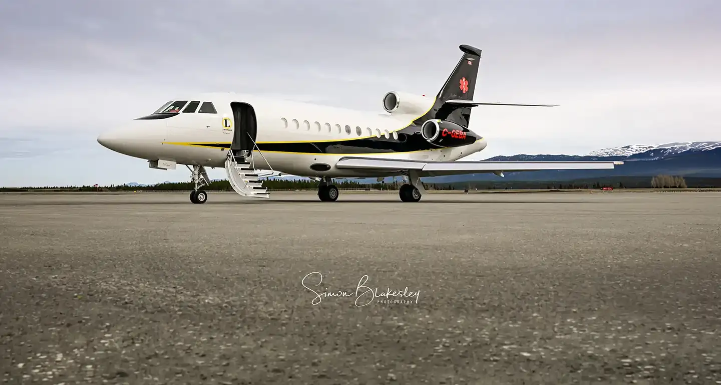 falcon jet on runway