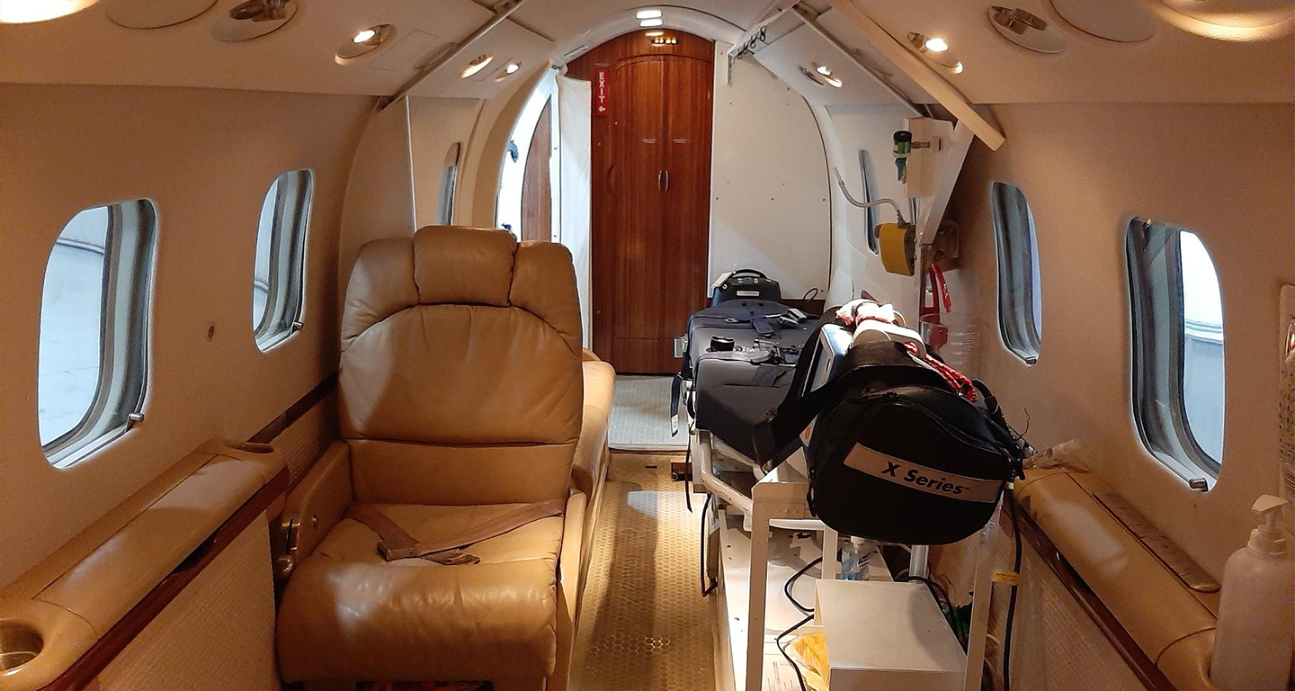 gulfstream jet interior with medical equipment