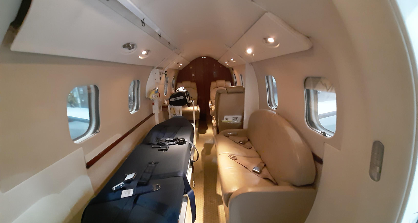 gulfstream jet interior with stretcher